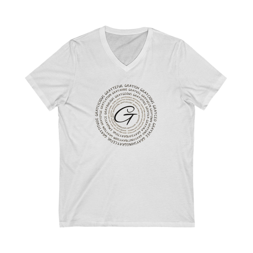 Unisex Jersey Short Sleeve V-Neck Tee Gray word puns