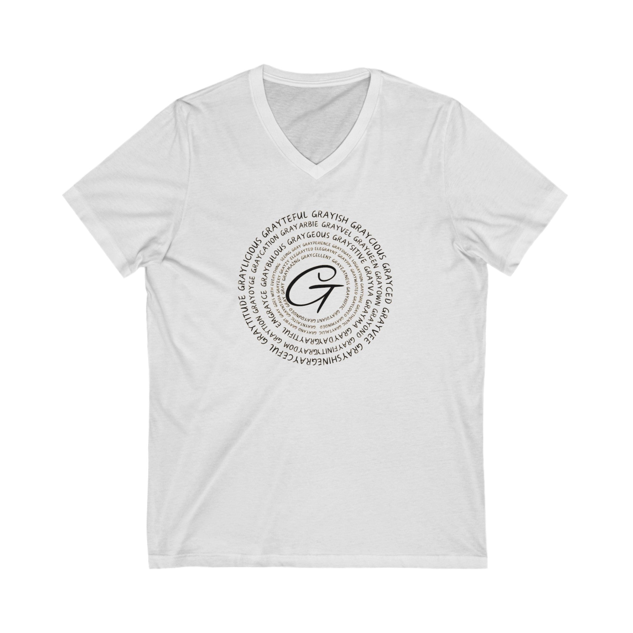 Unisex Jersey Short Sleeve V-Neck Tee Gray word puns