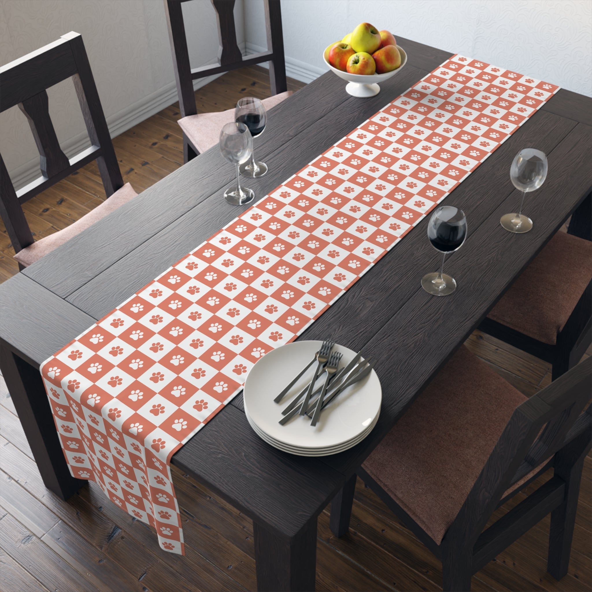 Red & White Paws Table Runner (Cotton, Poly)