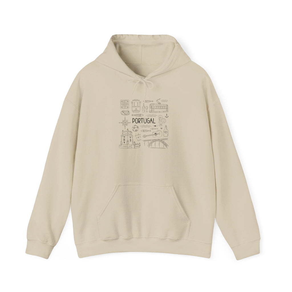 Portugal Landmark Illustration Hoodie | Lisbon Icons Travel Map Sweatshirt