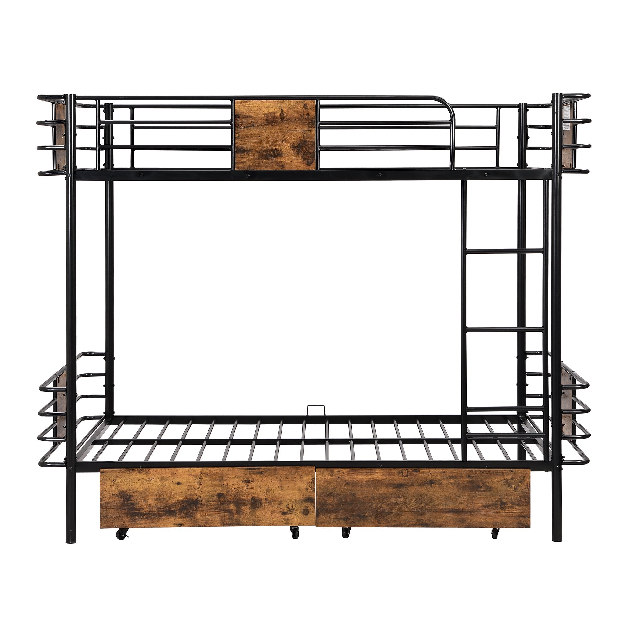 Twin XL over Twin XL Metal Bunk Bed with MDF Board Guardrail and Two Storage Drawers,Black