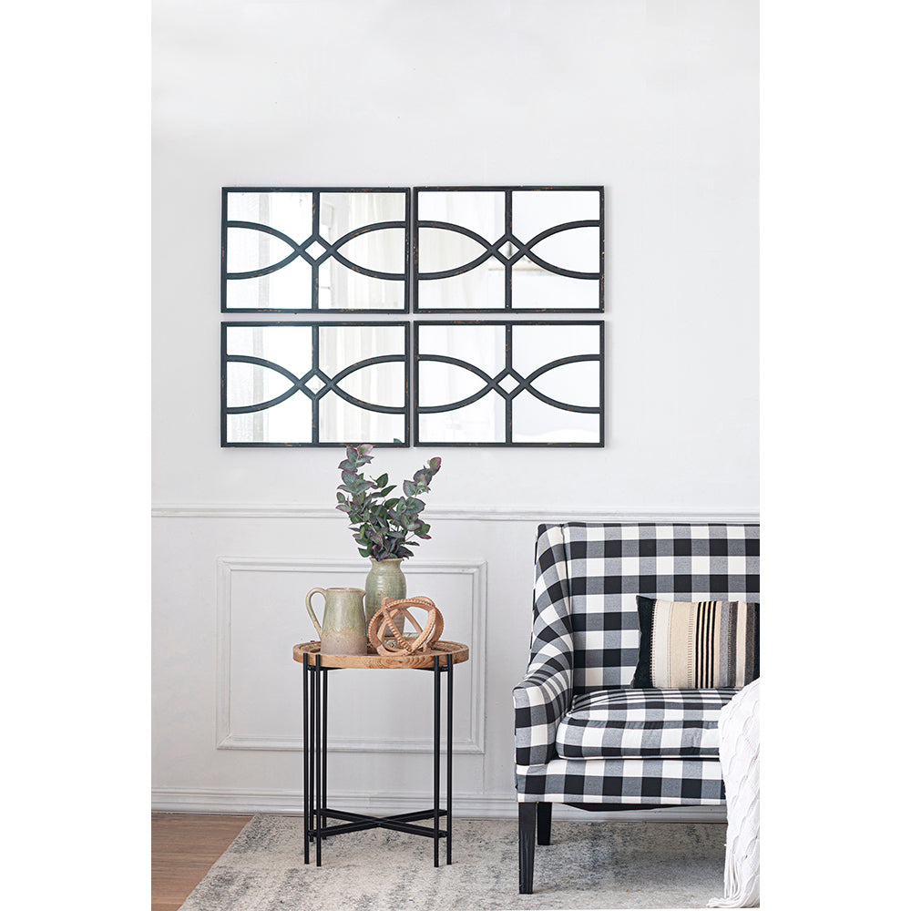 16" x 23" Rectangular  Wooden Wall Mirror with Antique Black Frame, Vertical or Horizontal Home Decor for Living Room, Set of 2