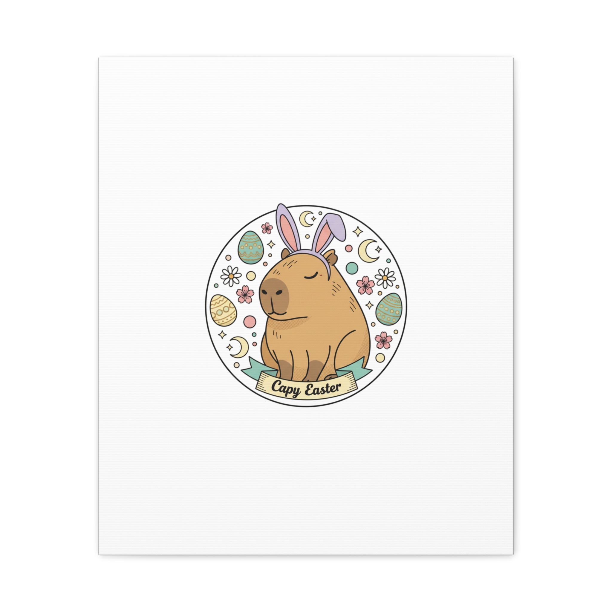 Capy Easter Canvas, pastel bunny aesthetic | cottagecore spring wall art