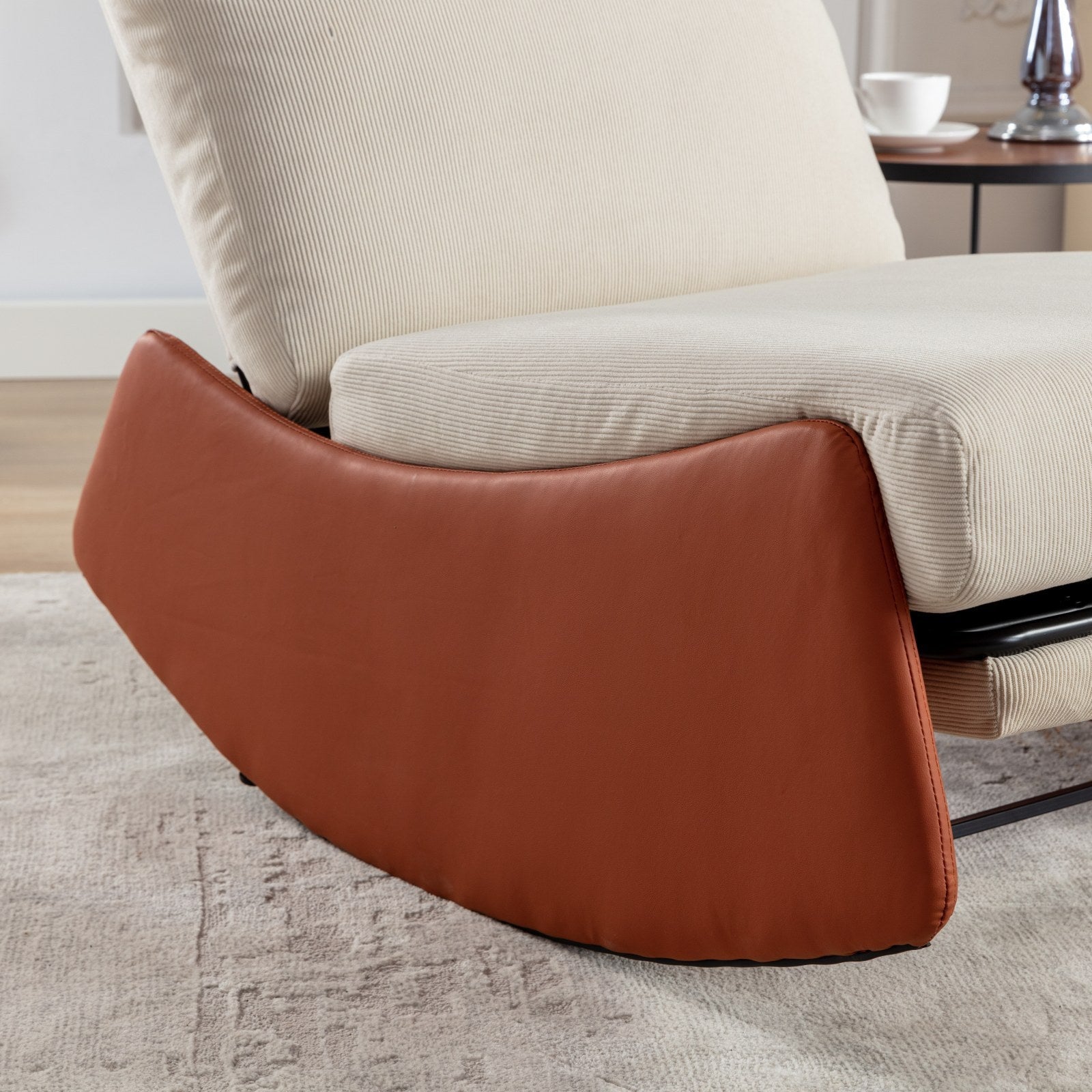 Modern Orange Upholstered Rocking Chair Recliner with Footrest and Adjustable Backrest