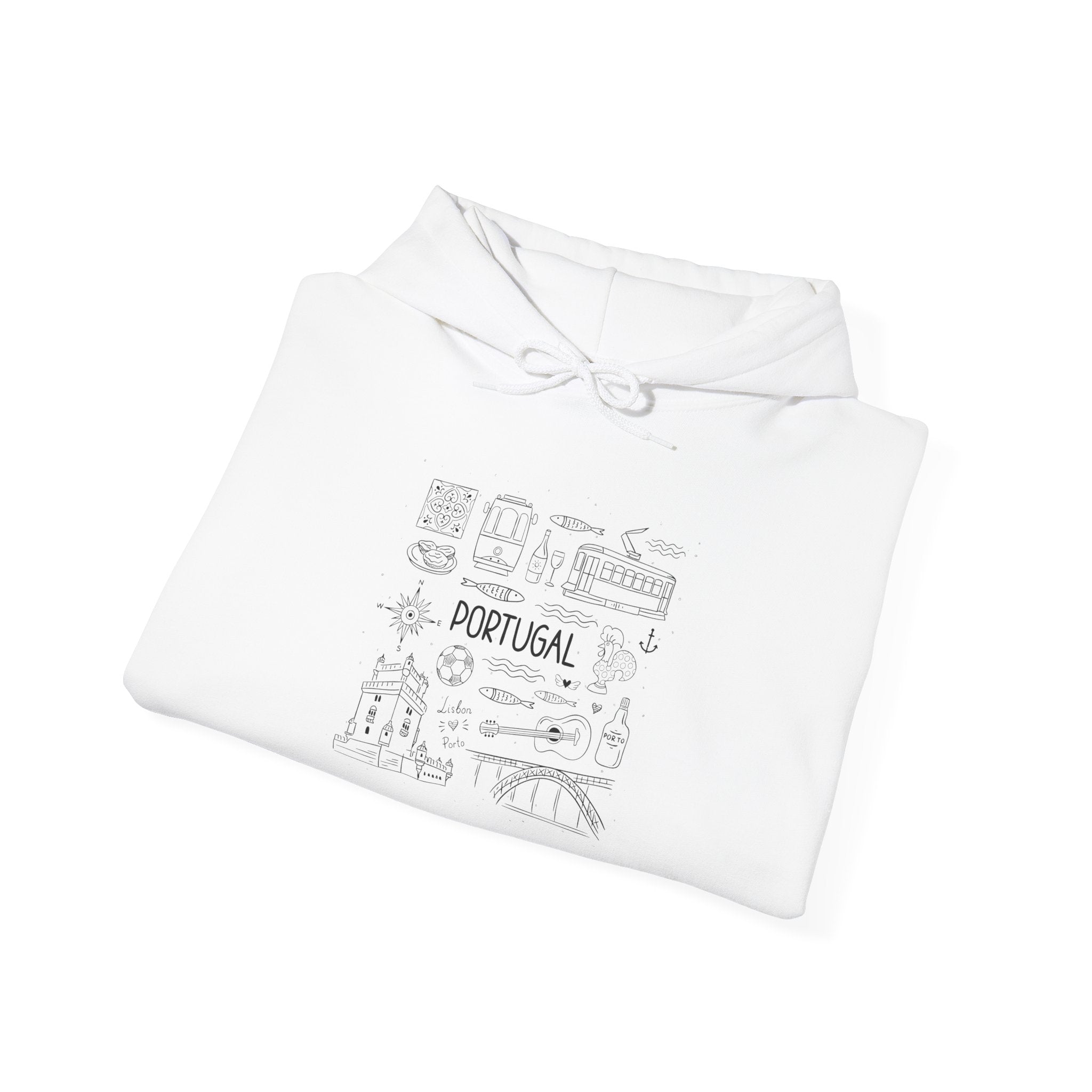 Portugal Landmark Illustration Hoodie | Lisbon Icons Travel Map Sweatshirt