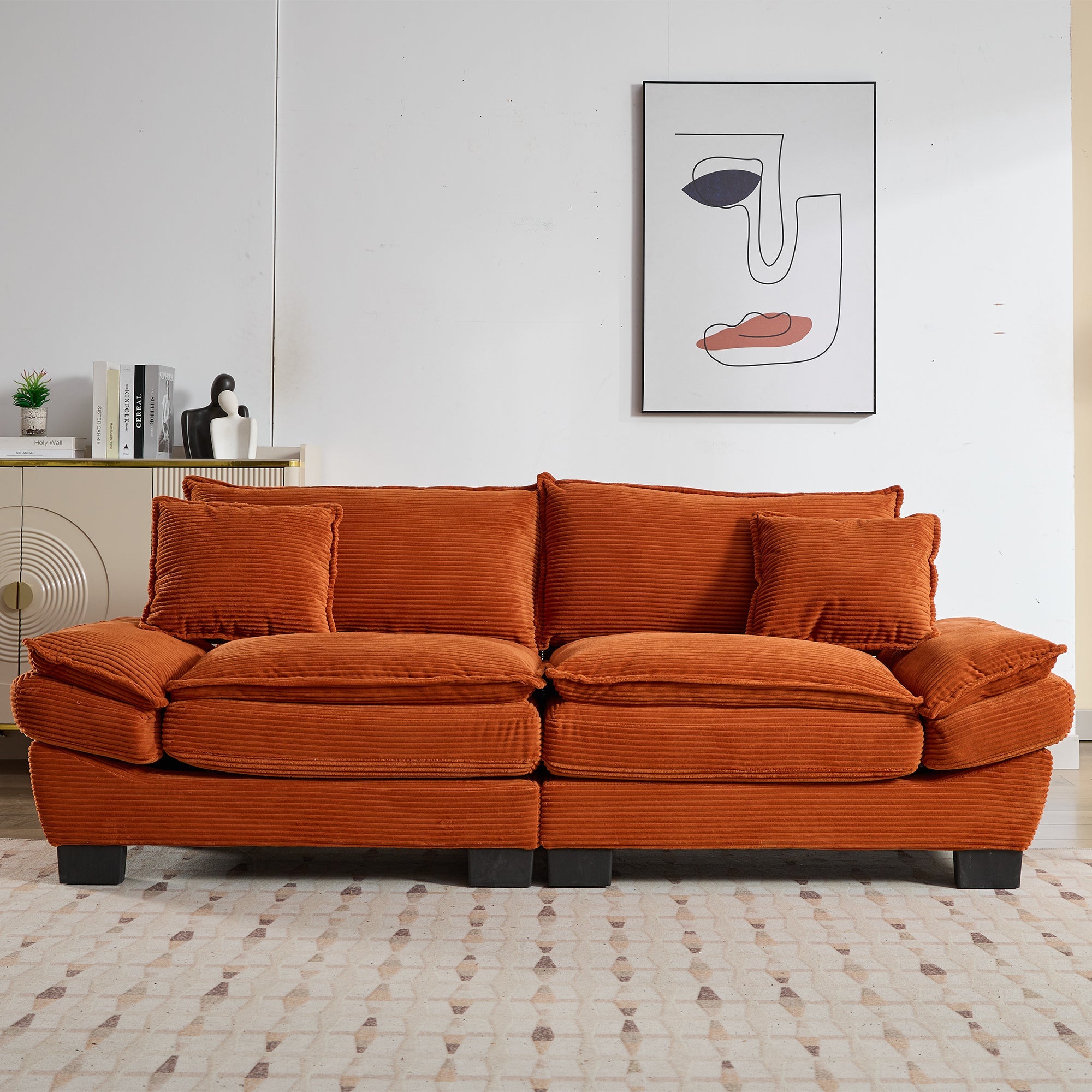 Corduroy Sofa Sleeper Couch Loveseat Sofa with Pillows Comfy Upholstered Deep Seat Sofa for Bedroom,Living Room,Apartment,Office,Dorm-Orange Corduroy