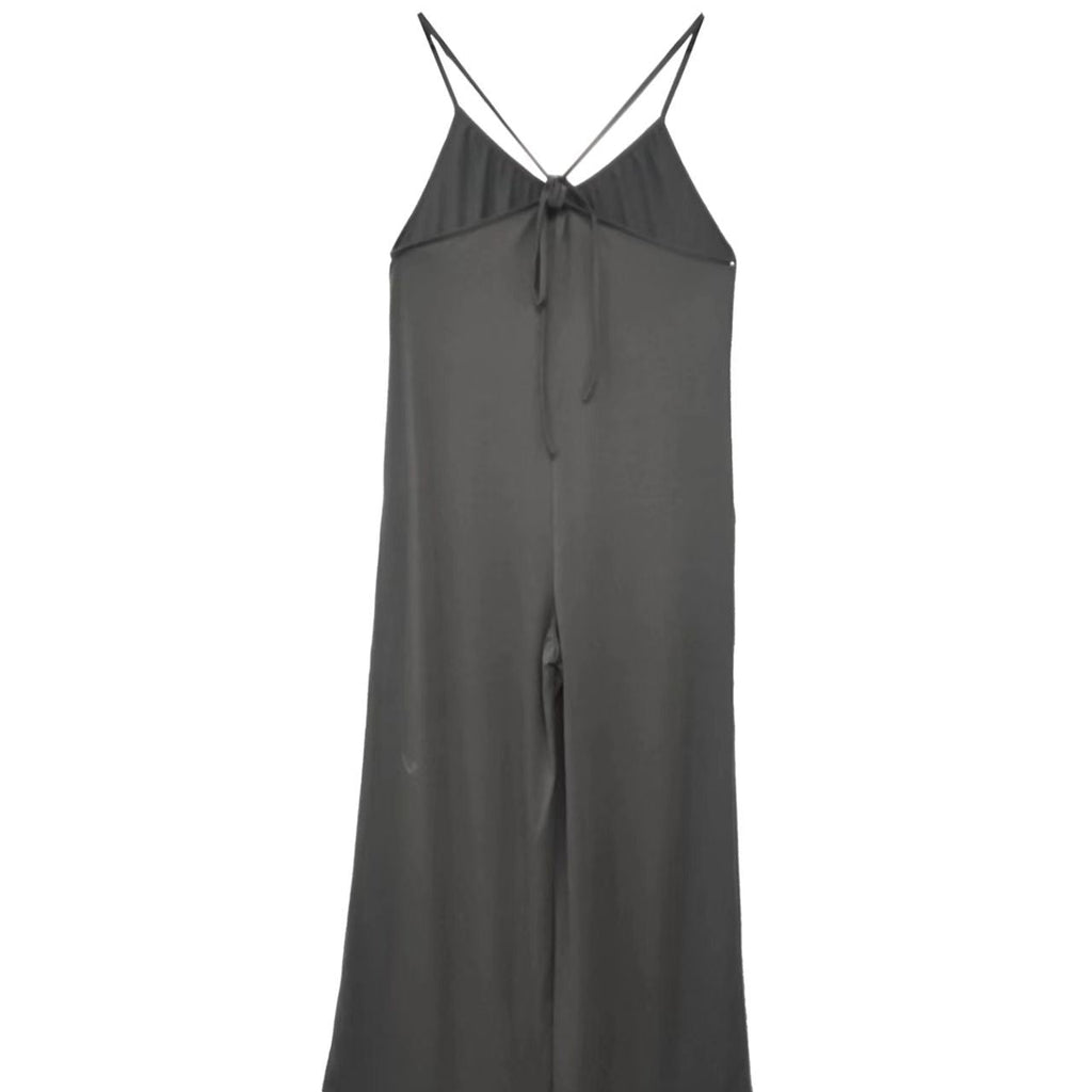 Ladies' Solid Color Chest Pleated Design Cross Suspender Sexy Jumpsuit