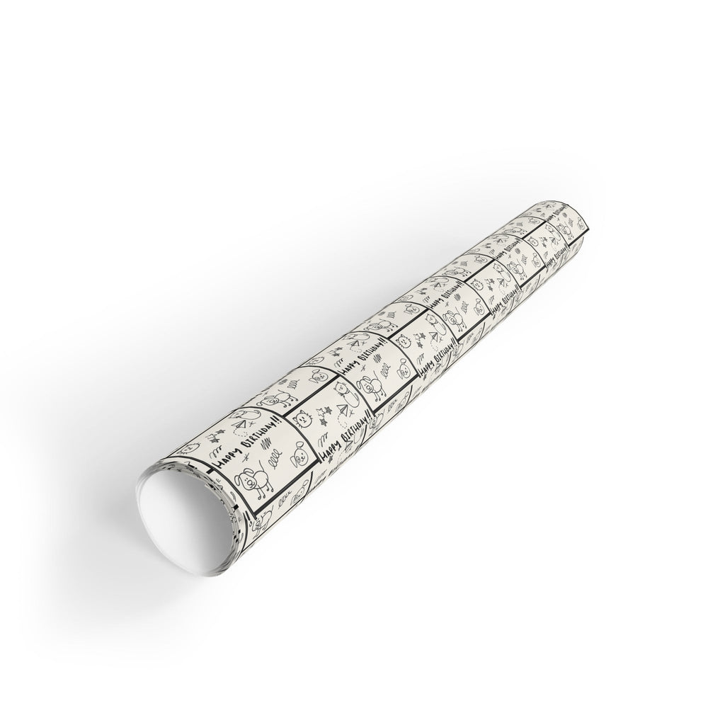 Sketched Puppies & Kitties Birthday Gift Wrap Roll for Adorable Presents