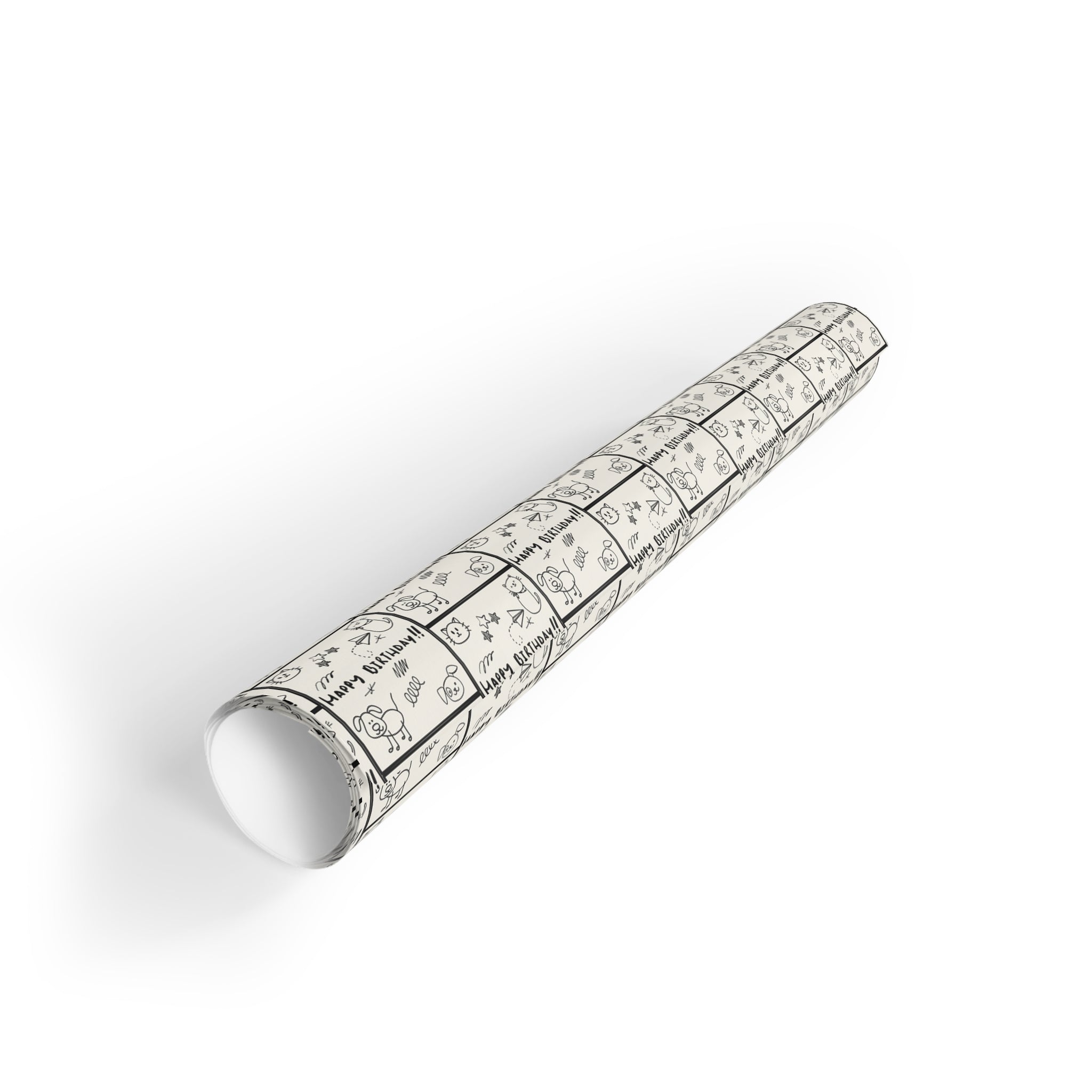 Sketched Puppies & Kitties Birthday Gift Wrap Roll for Adorable Presents