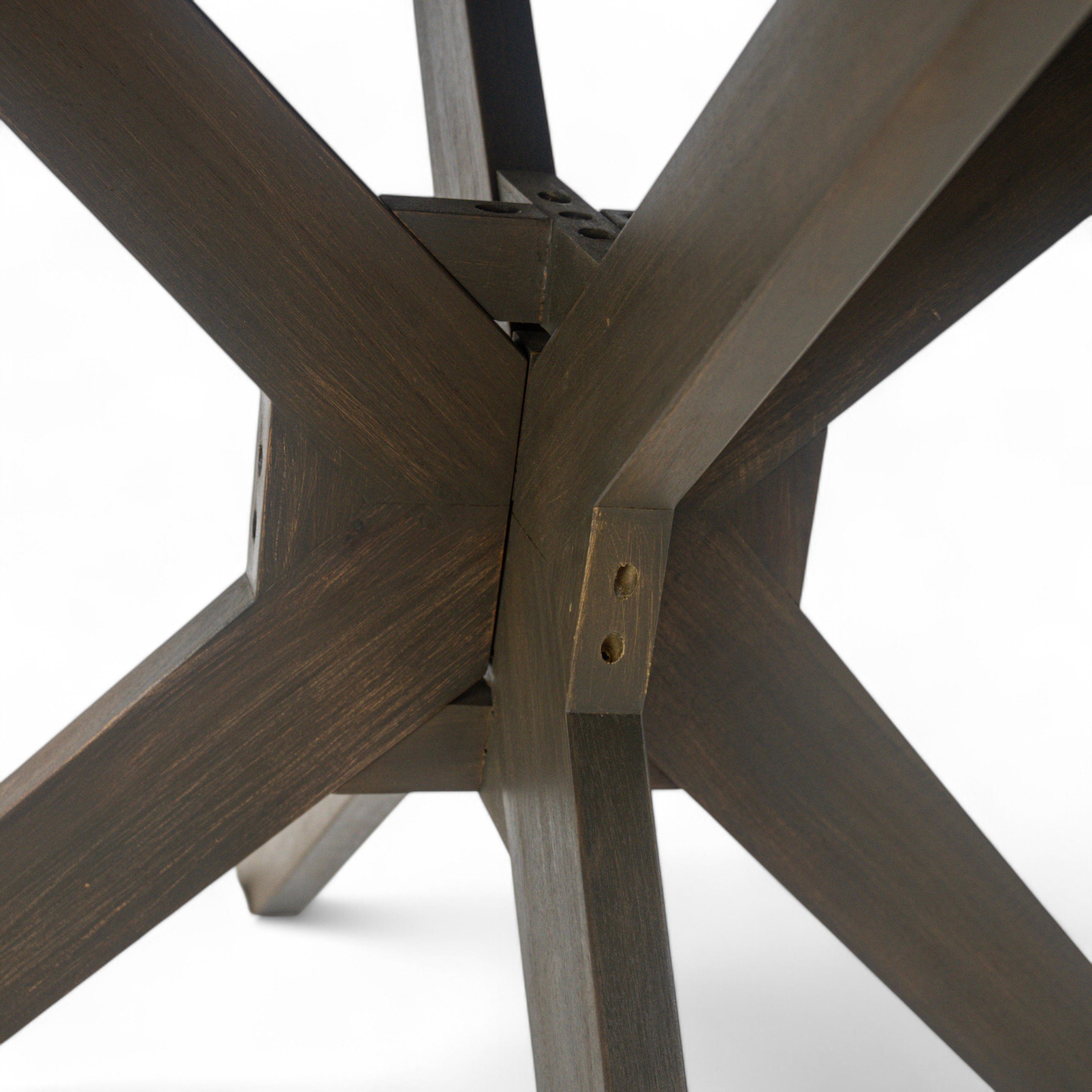 Stanford Outdoor Round Acacia Wood Dining Table with X Base, Gray Finish