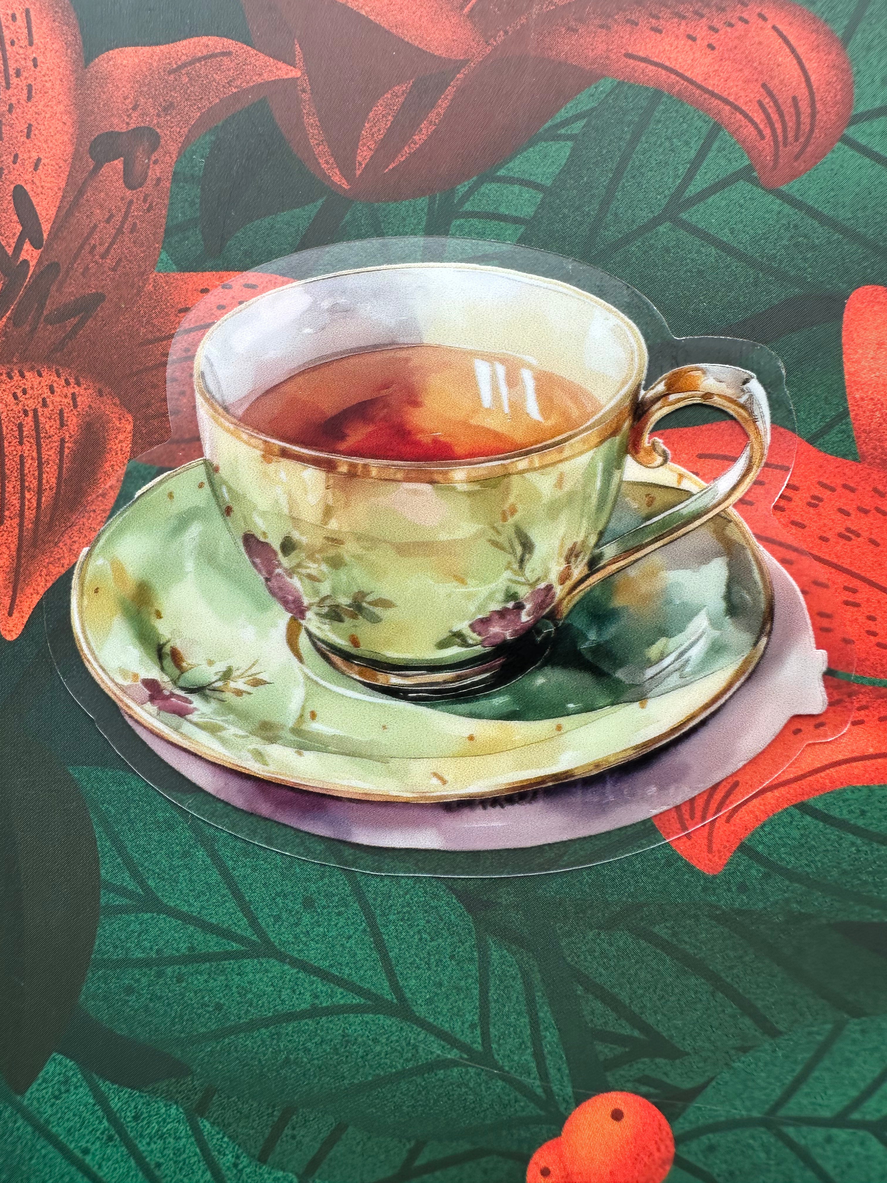Tea Cup Clear Transparent Vinyl Sticker, 3.0" x 2.4"