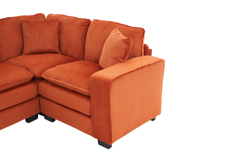 Modern U Shaped 6-seat Sectional Sofa Couch with one Ottoman and three toss pillows ,Modular Sofa for Living Room,Corduroy sofa