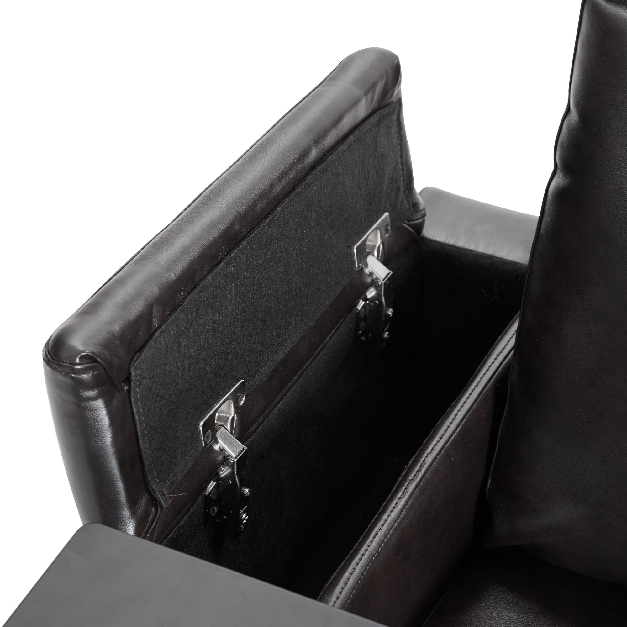 Power Motion Recliner with USB Charging Port, Hidden Arm Storage, and 360° Swivel Tray Table, Black PU Leather