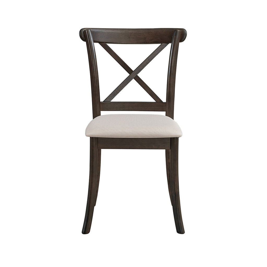 Wooden X Back Dining Chairs Set of 2, Modern Fabric Upholstered Kitchen Side 2PC Chairs, Cross Back Rubber Wood Farmhouse Dining Room Chair,Brown