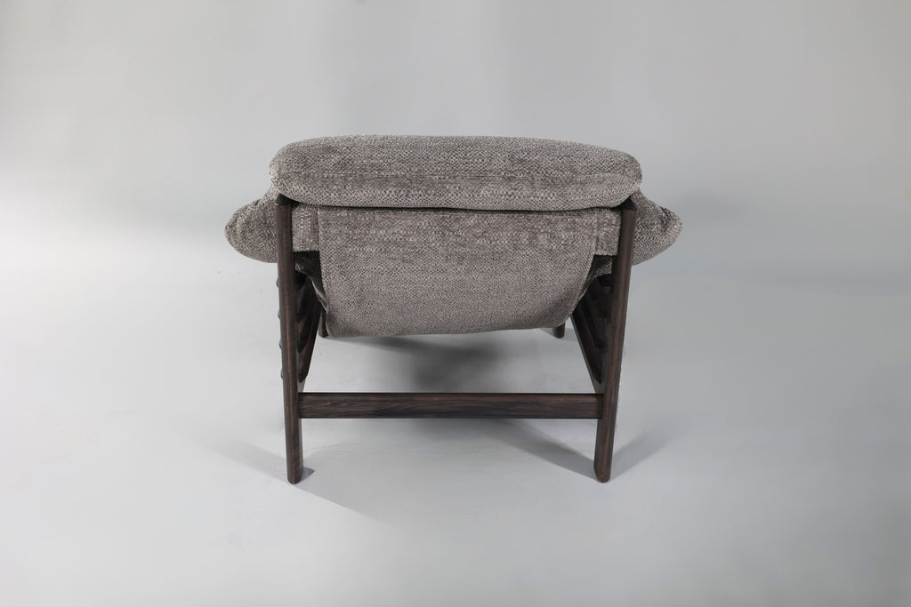 Chair & Ottoman – Taye with Tiger Maple Arms (Grey)