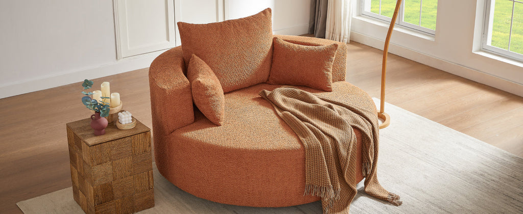 360° Swivel Accent Barrel Chair with Removable Pillows, Orange Red Chenille, 56.3 Inch