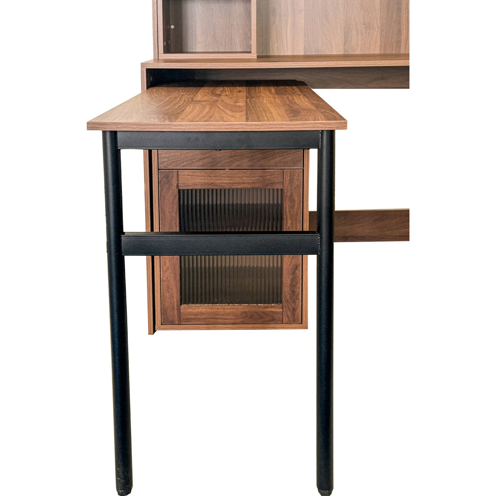Computer Desk with glass door for Home Office or Study desk,  Bookshelf & Hutch, Computer Desk with 90 Degree Rotating Desktop,Large Working Space