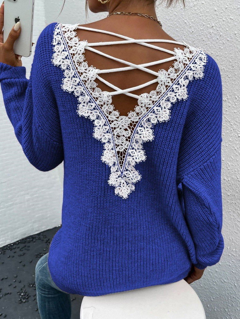 V-neck Sweater Ladies Winter Backless Streetwear Bandage Cashmere Sweater Women High Quality Fashion Clothes