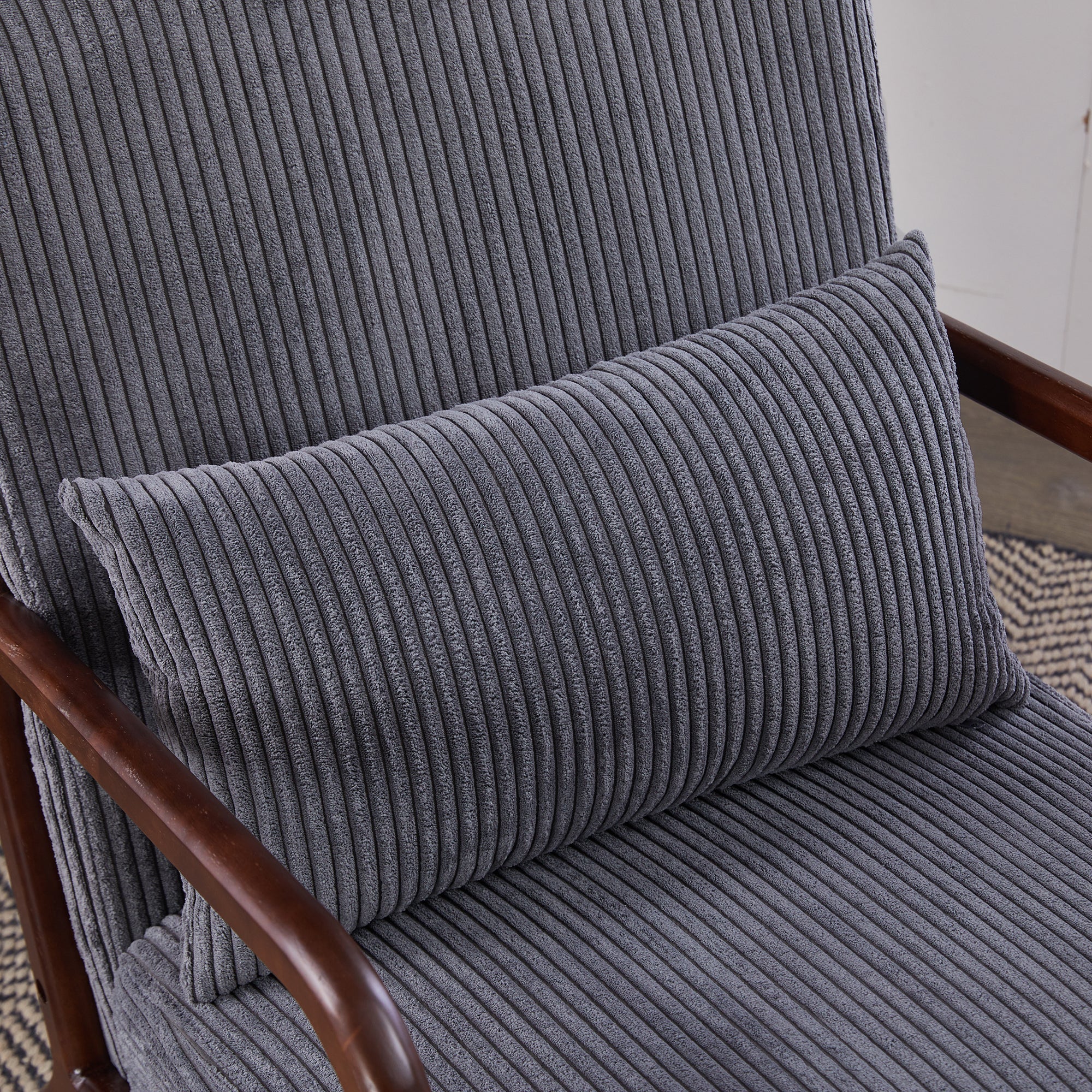 Mid-Century Modern Accent Chair with Pillow Upholstered in Antique Dark Grey Polyester and Solid Wood Frame(Antique Dark Grey)