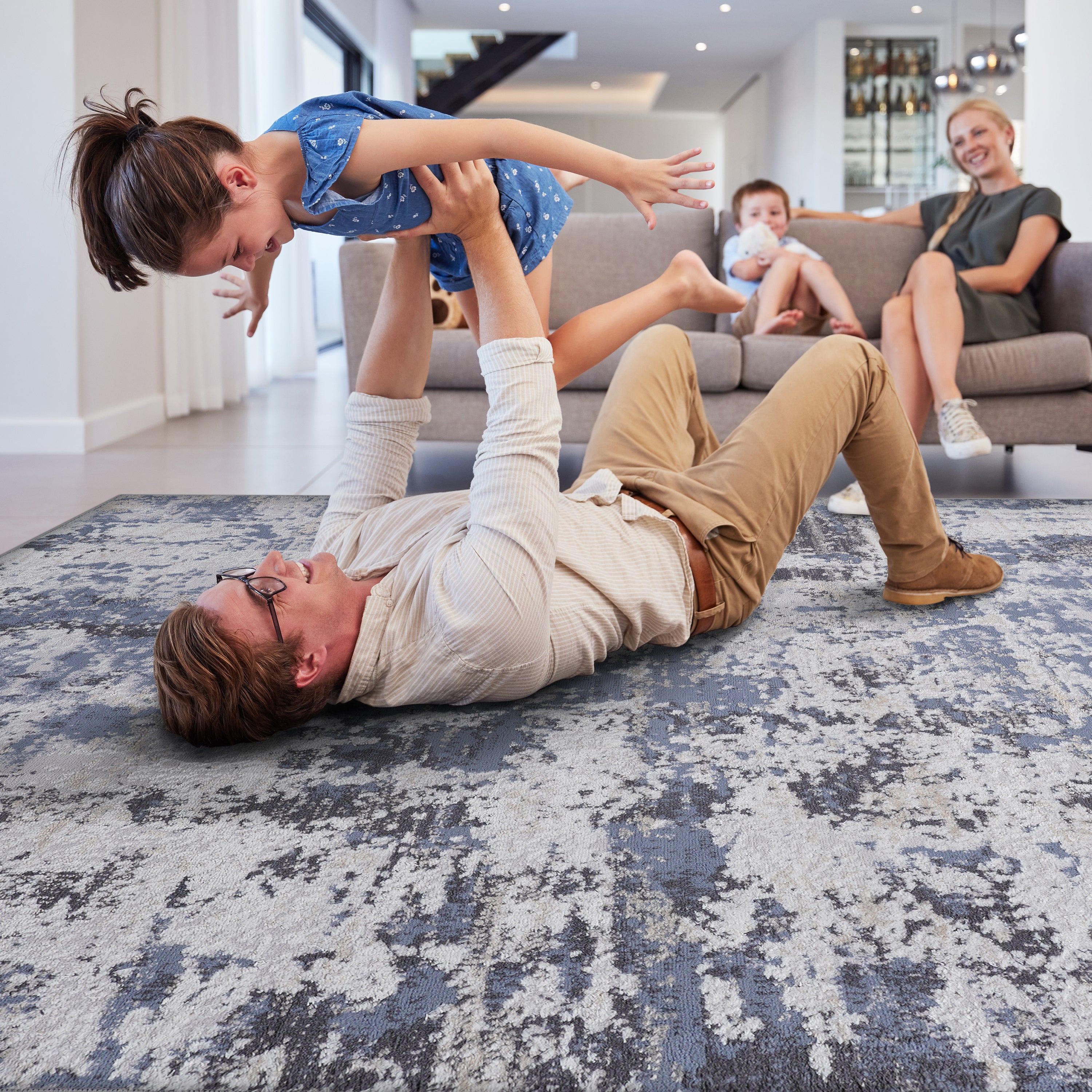 NAAR PAYAS Collection 5X7 Grey / Denim / Abstract Area Rug
