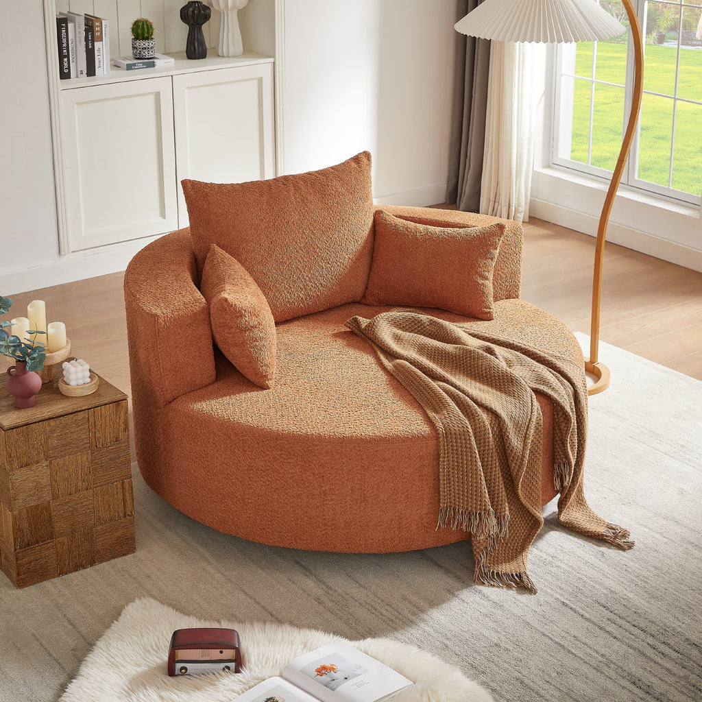 360° Swivel Accent Barrel Chair with Removable Pillows, Orange Red Chenille, 56.3 Inch