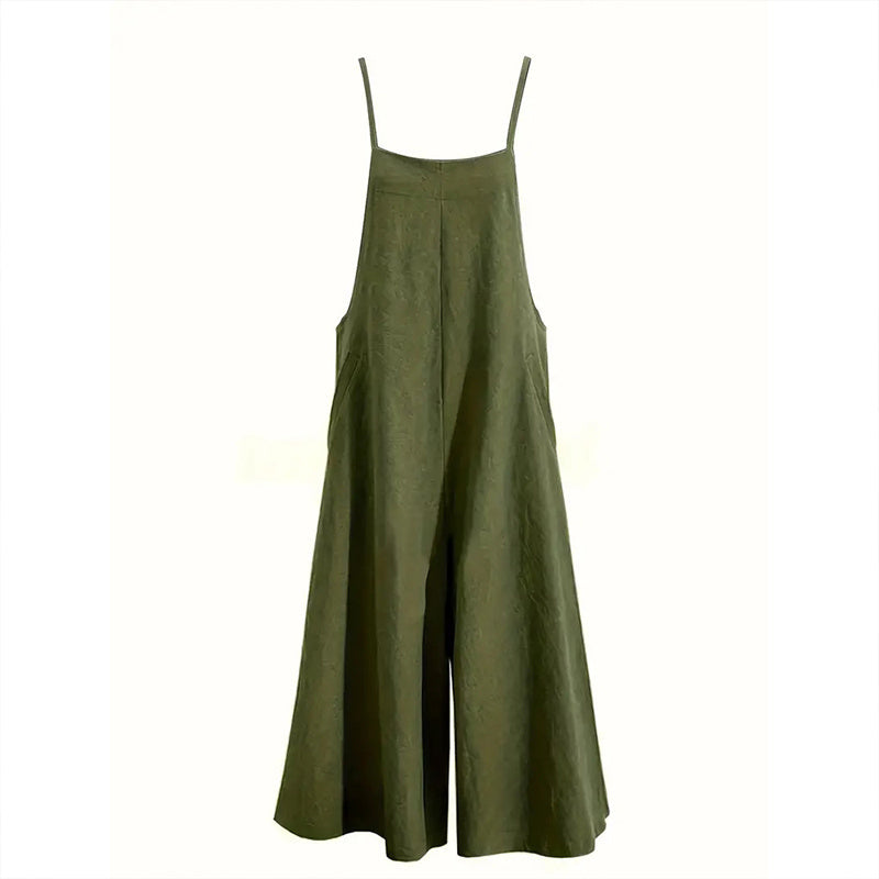 Plus Size Women's Solid Color Casual Jumpsuit - Sleeveless Romper With Pockets For Spring&Summer