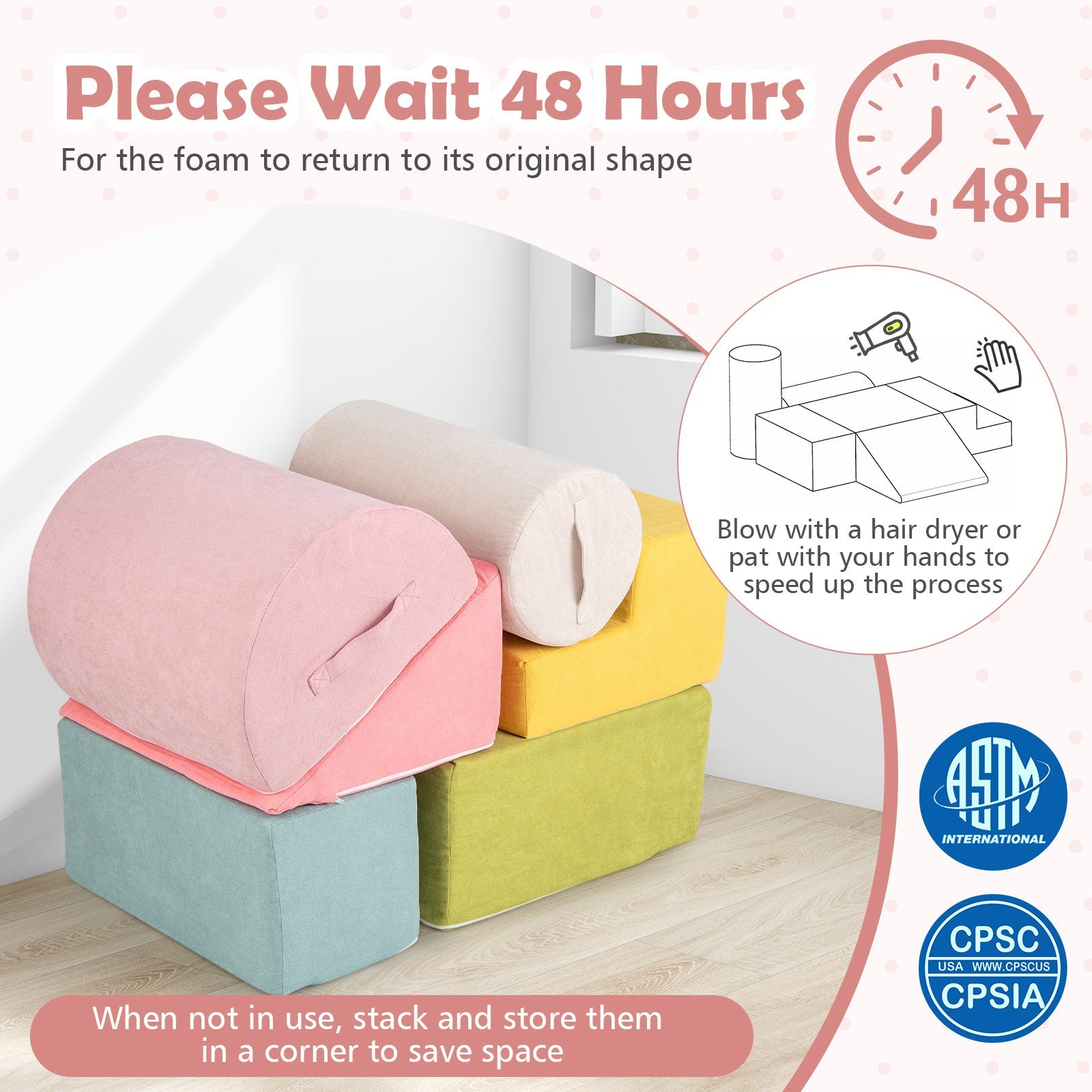 6-Piece Baby Climbing Blocks with 30D High-Density Foam and Carrying Handles-Macaron Multicolor