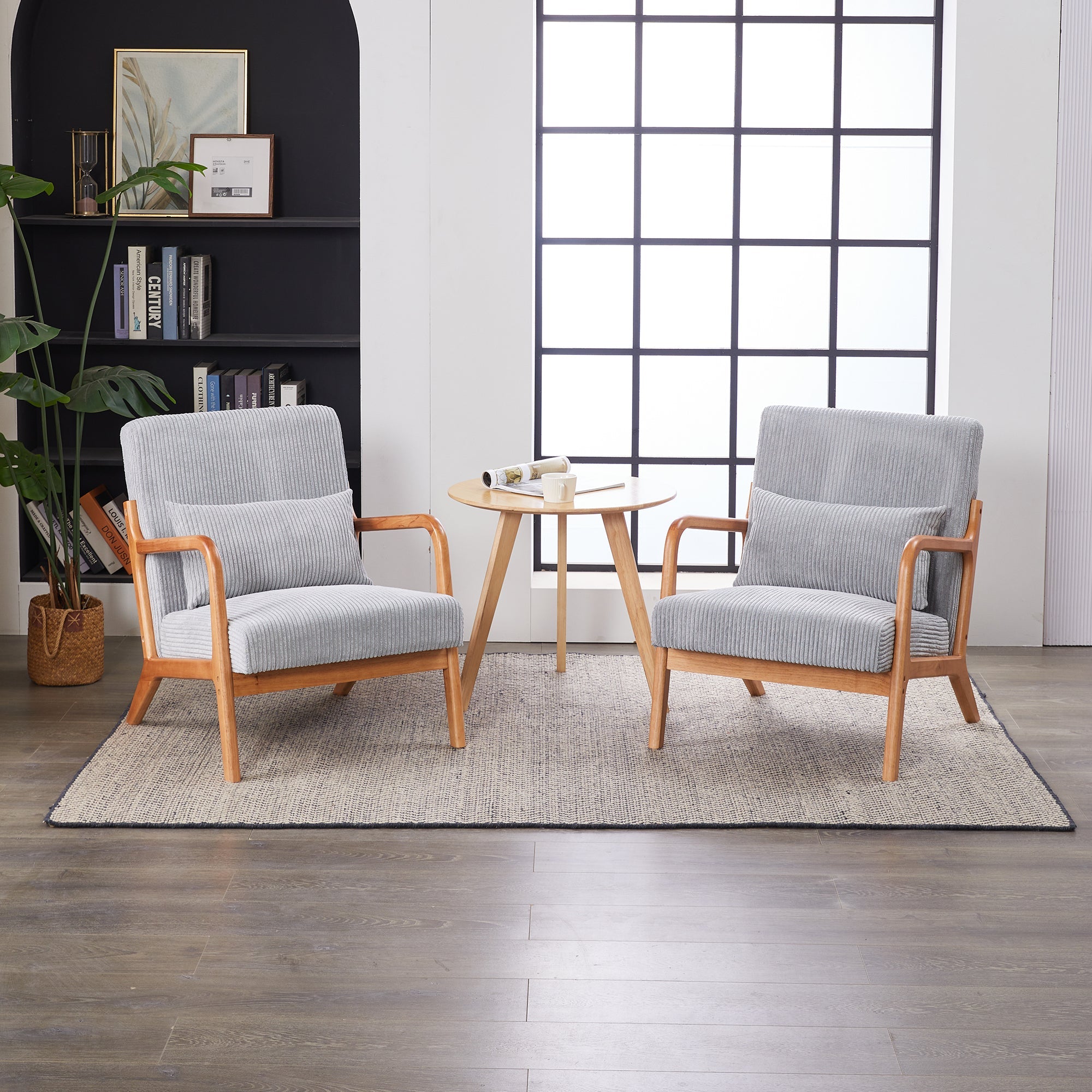 Mid-Century Modern Accent Chair with Pillow, Upholstered Arm Chair in Antique Dark Grey, Solid Wood Frame(Antique Dark Grey)