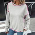 Pullover Round Neck Contrast Color Loose Sweater Women