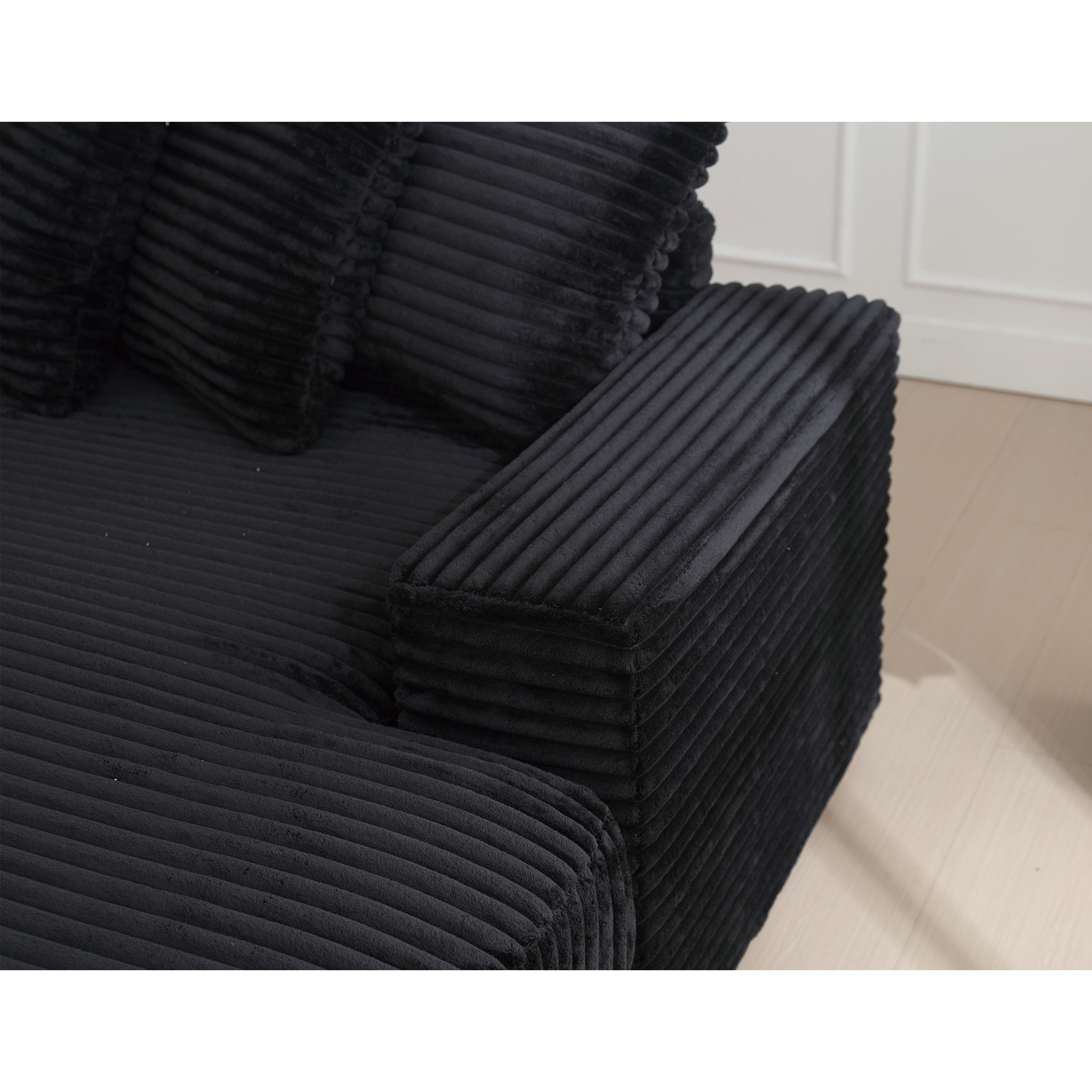[NEW ARRIVED] [VIDEO PROVIDED] Oversized Two-Piece  Couches,  L Shaped Sofa, Corduroy, Right Chaise Daybed,with Armrests,Eight Throw Pillows,Corner Sofa,Easy To Assemble,  Black