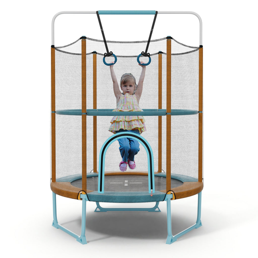 60 Inch Trampoline with Gymnastic Bar and Rings for Kids-Orange