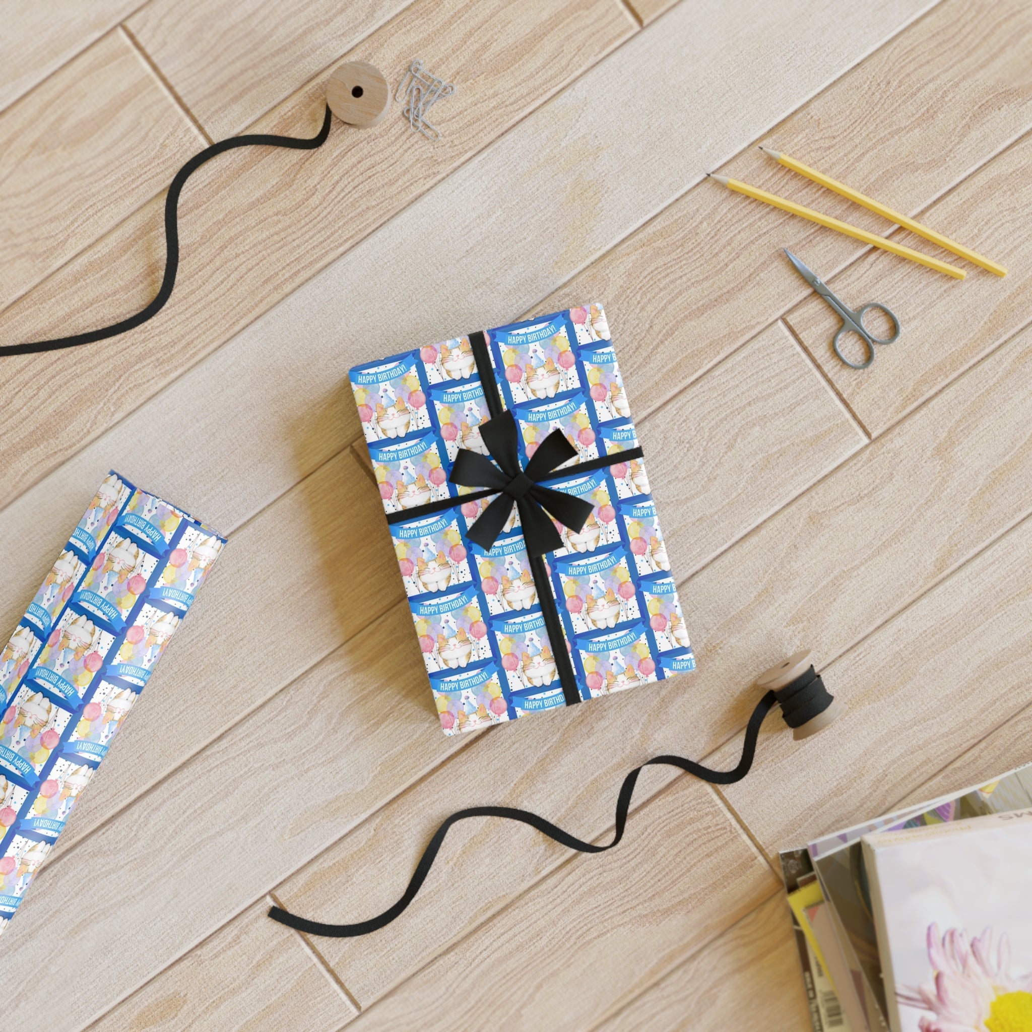 Little Boy Kitty Birthday Wrapping Paper Rolls - 1pc Gift Wrap