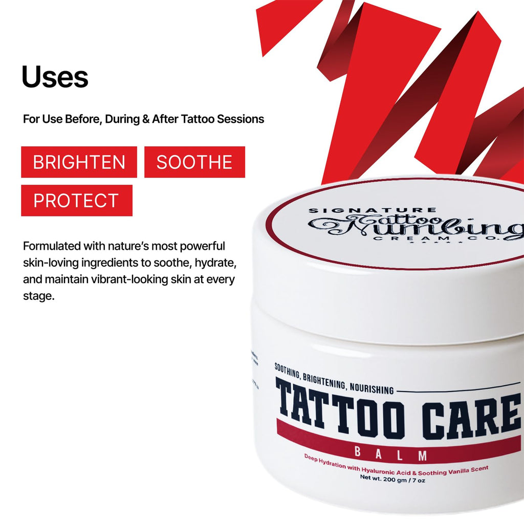Signature Tattoo Before & Aftercare Duo – Numbing Cream (10g) + Healing Balm (7oz) for Comfortable Sessions & Vibrant Ink – Natural, Skin-Soothing Formula