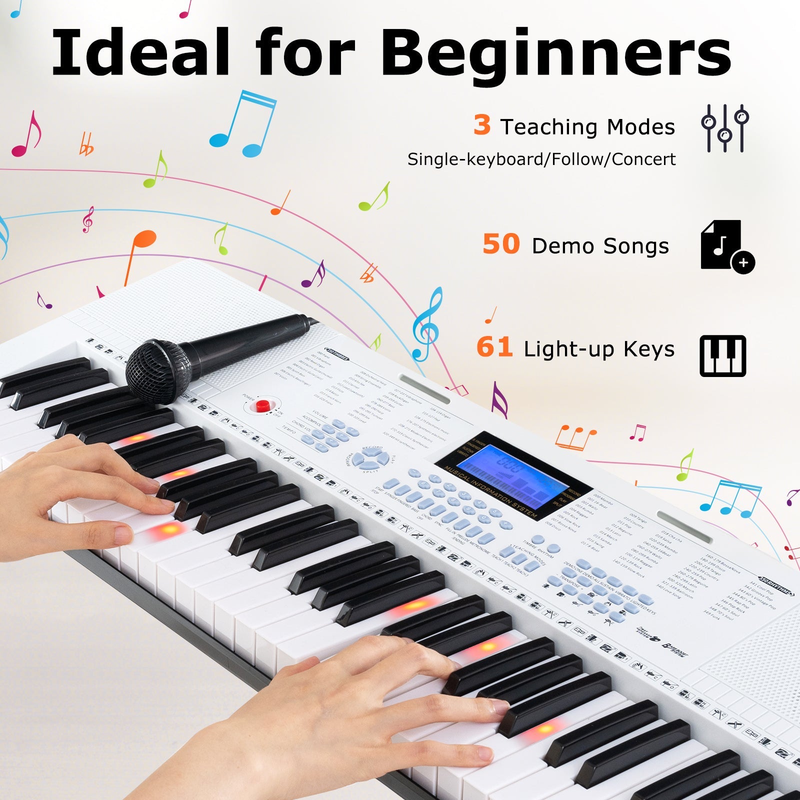 61-Key Electric Piano Keyboard for Beginner-White