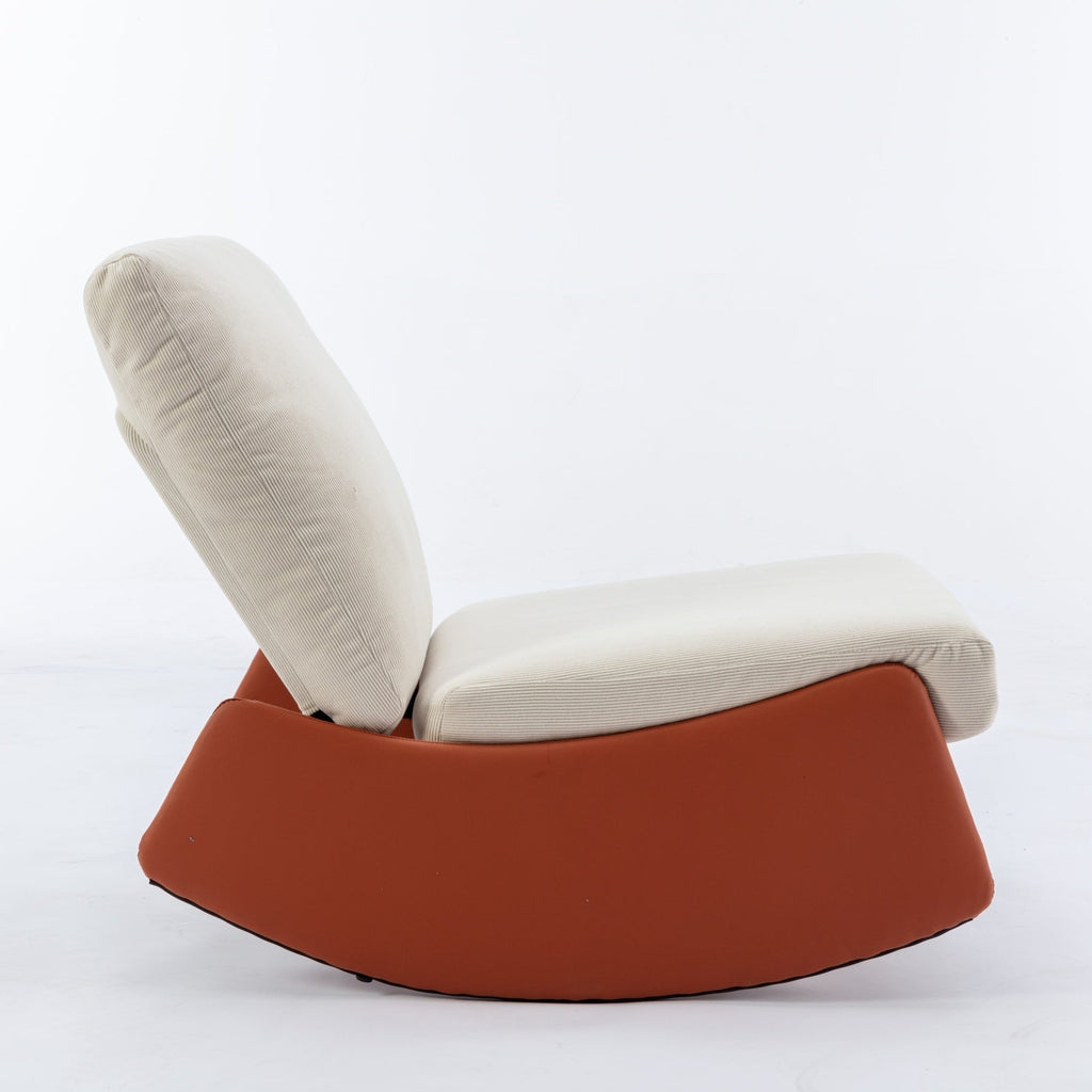 Modern Orange Upholstered Rocking Chair Recliner with Footrest and Adjustable Backrest