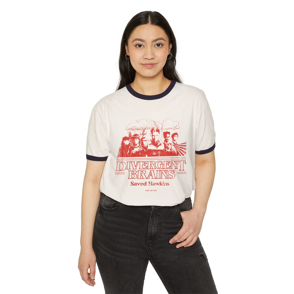 Divergent Brains Saved Hawkins - Adult Unisex Cotton Ringer T-Shirt