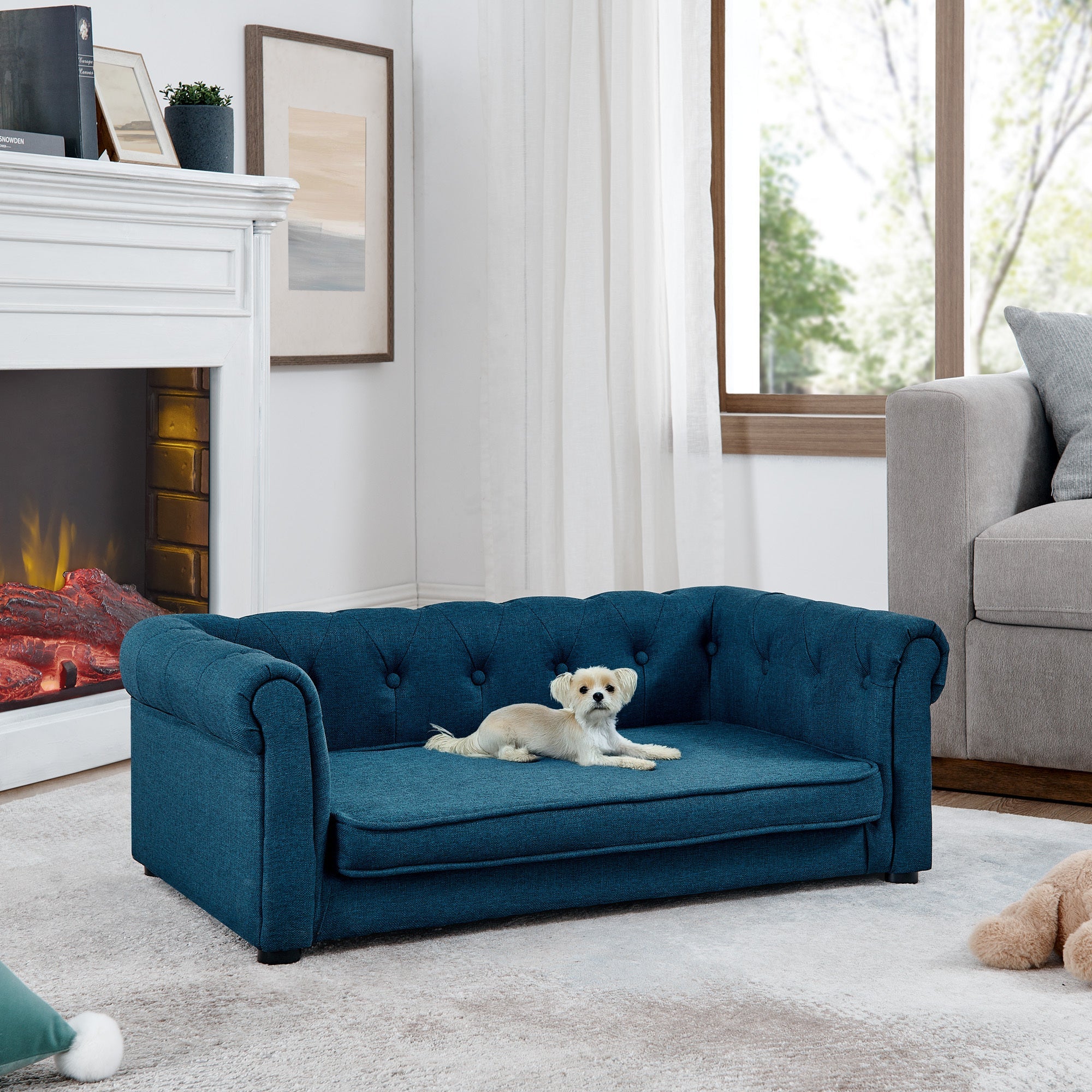 Elegant Rectangle Pet Bed, Durable Elevated Dog Sofa Bed, Comfortable Dog Couch, Blue Foam, 40'*23'*14'