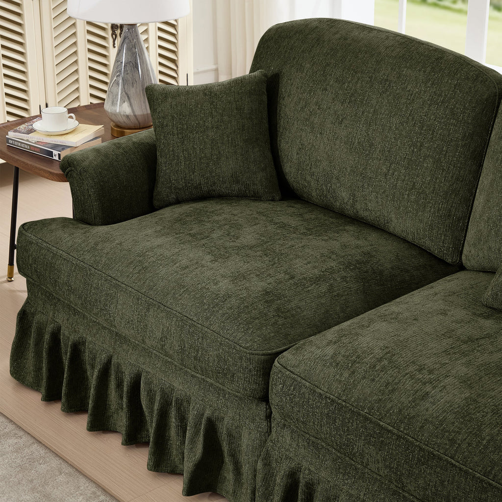 Classic 2 Piece Modular Couch Living Room Sofa Set with Flared Arms and Removable Ruffles Pleats Skirts and Spindle Legs, 3 Seater Sofa + 2-Seat Loveseat Sofa Sets for Living Room,Green