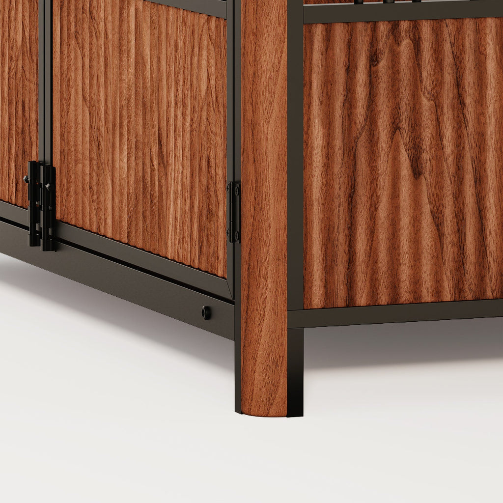 43'' Walnut Fluted Wood Furniture Style Dog Crate for Large & Medium Dogs - Double Door Design, Decorative Pet House & Indoor Side End Table.