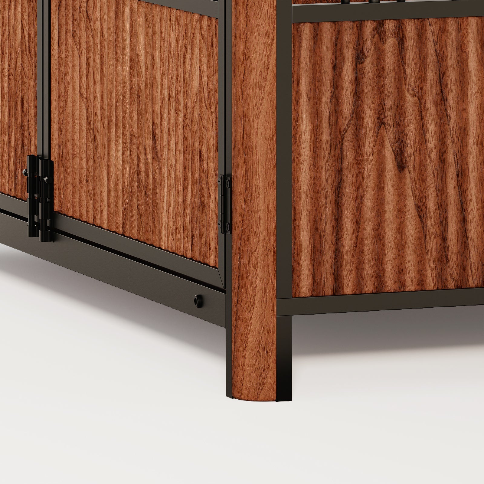 43'' Walnut Fluted Wood Furniture Style Dog Crate for Large & Medium Dogs - Double Door Design, Decorative Pet House & Indoor Side End Table.