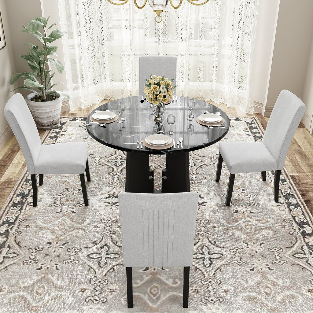 5-Piece Round Dining Table set, 43-Inch Modern Dining Table and 4 Upholstered Chairs for Dining Room, Kitchen Room, Living Room, Easy Assembly