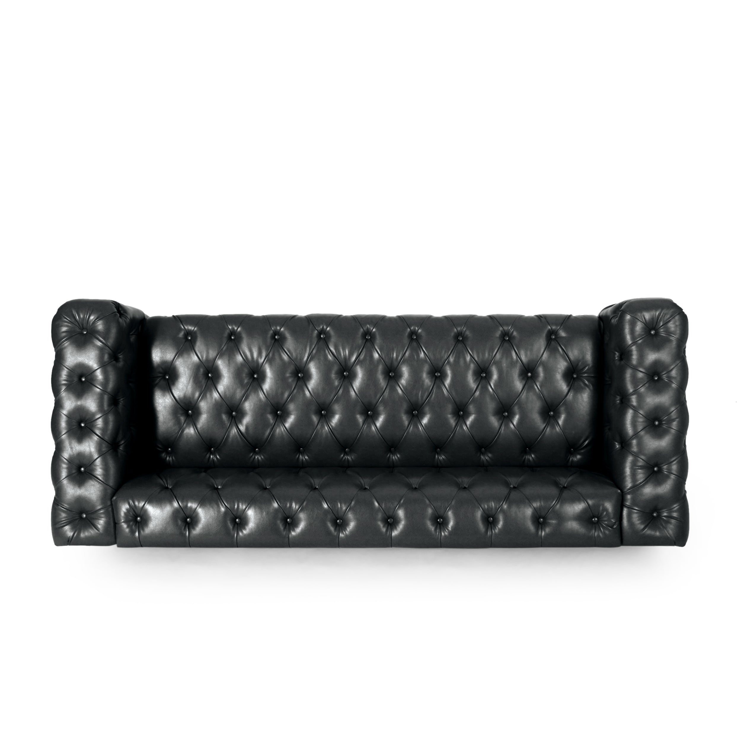 Mirod Comfy 3-Seat Sofa with Wooden Legs, PU Upholstery, Black, 83.5'' Width