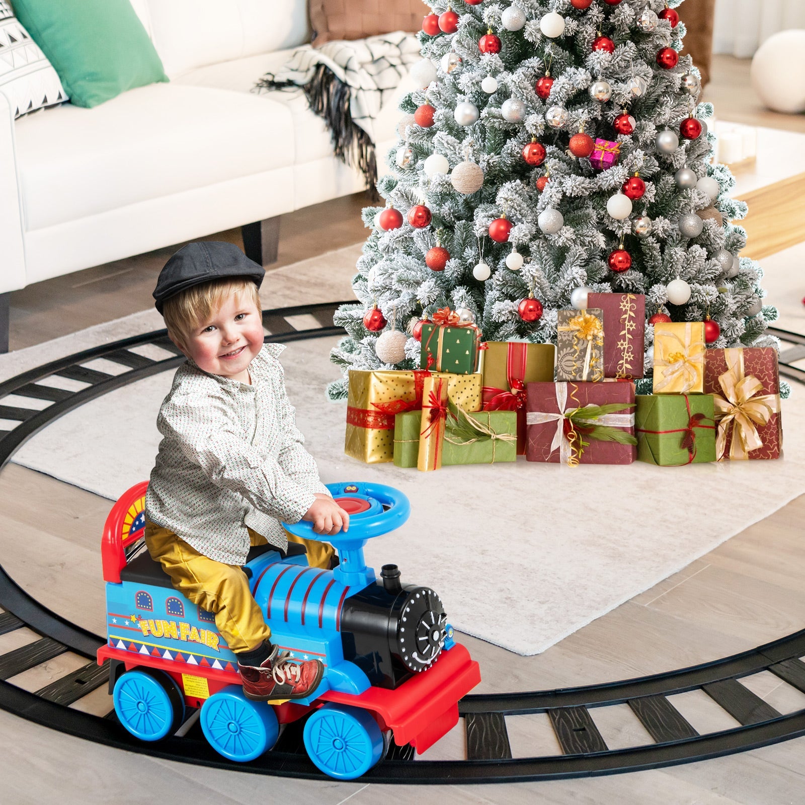 6V Electric Kids Ride On Car Toy Train with 16 Pieces Tracks-Navy