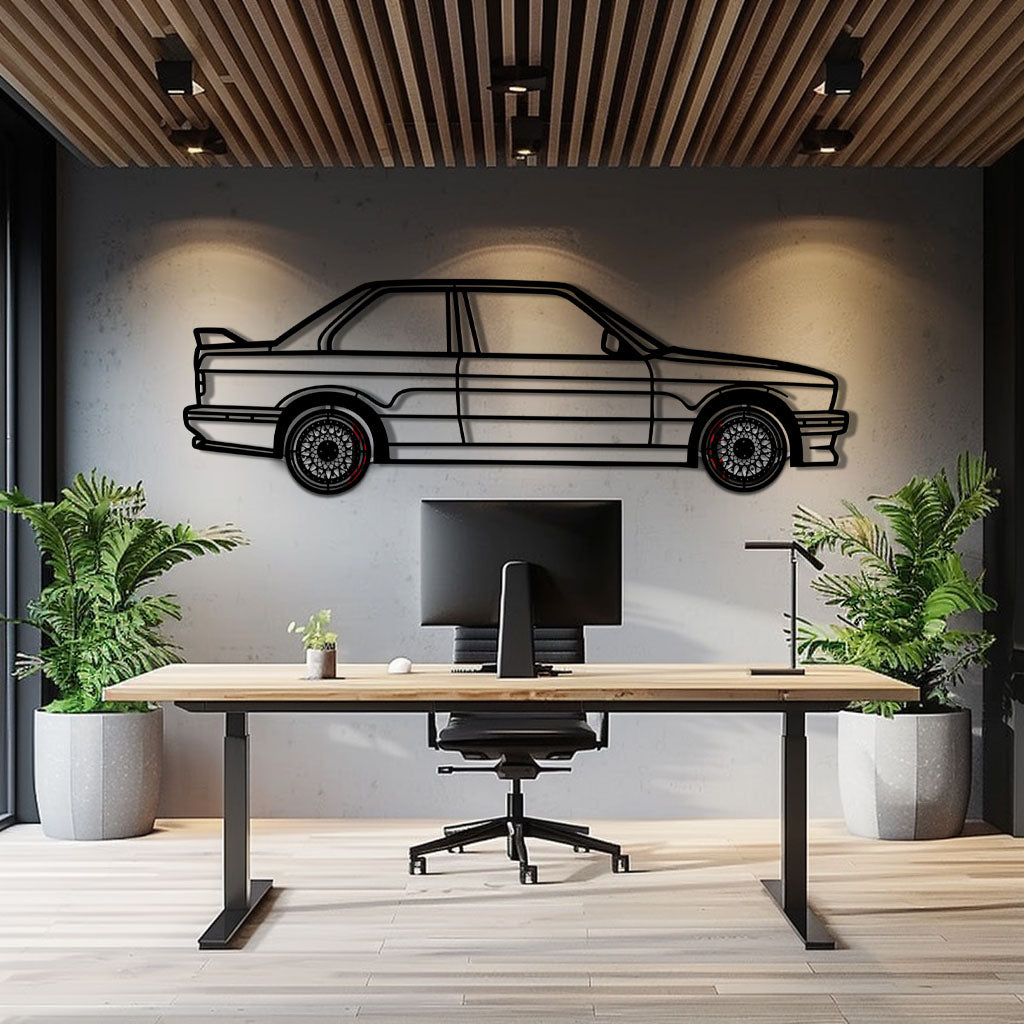 BMW E30 M3 Metal Car Wall Art with Rotating Wheels - Classic M Power Silhouette Decor - Interactive Automotive Wall Art - KAFMEKA100