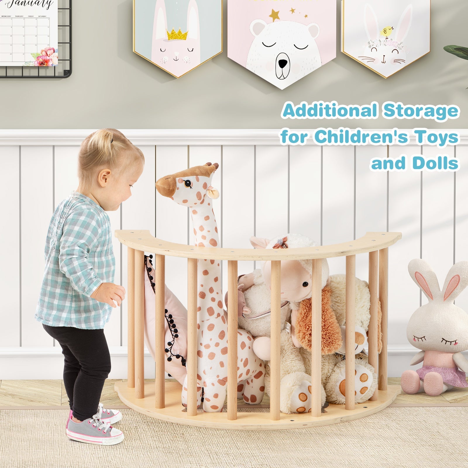 6 in 1 Kids Climbing Arch Playset wIth Removable Cushion and Stoppers-Natural
