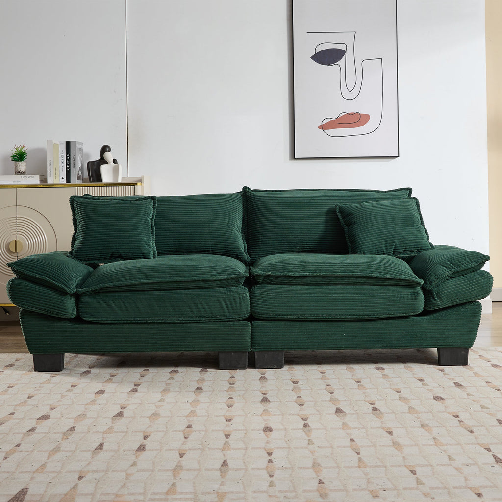 Corduroy Sofa Sleeper Couch Loveseat Sofa with Pillows Comfy Upholstered Deep Seat Sofa for Bedroom,Living Room,Apartment,Office,Dorm-Green Corduroy