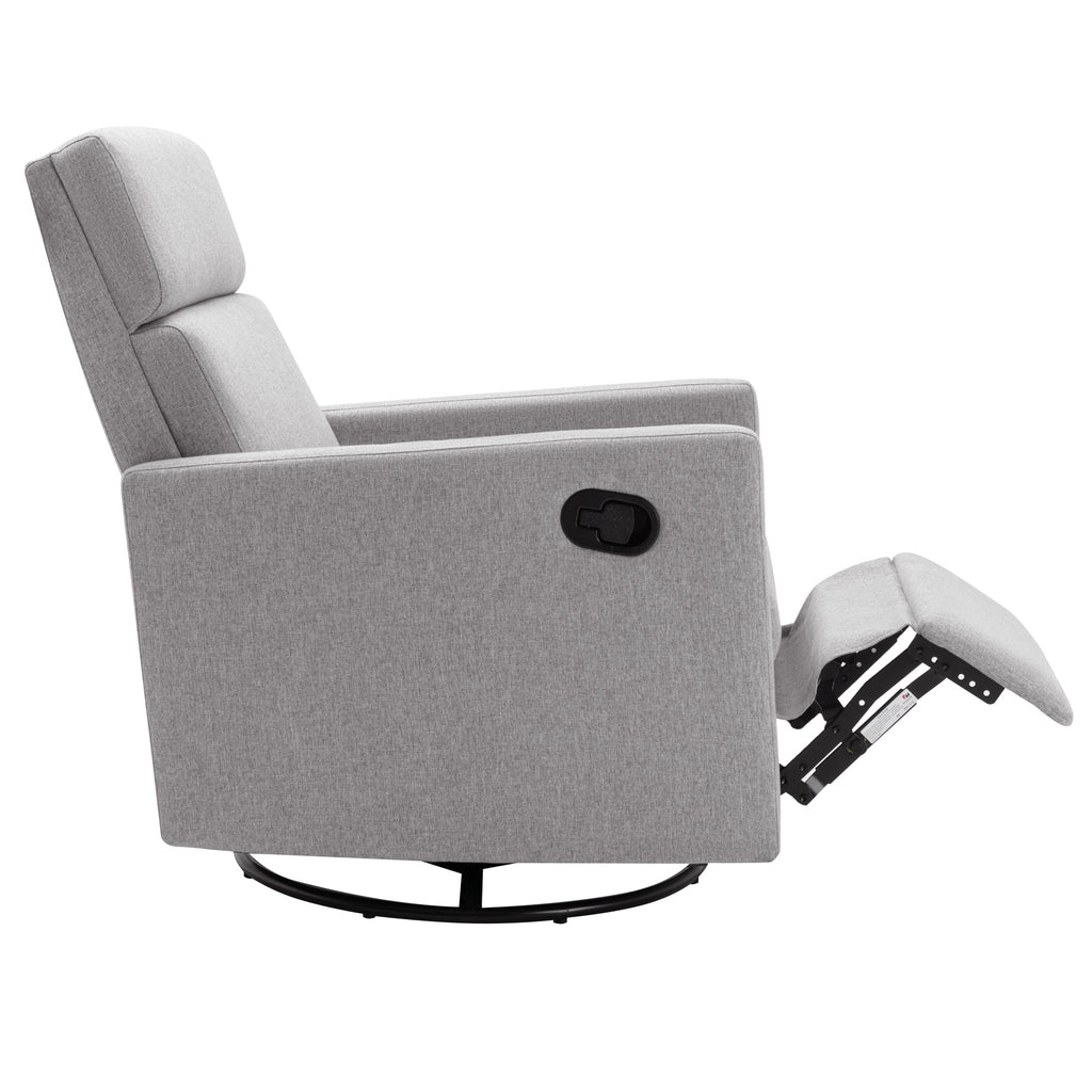 Modern Upholstered Rocker Nursery Chair Plush Seating Glider Swivel Recliner Chair, Gray Linen