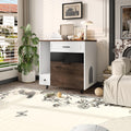 Cat Litter Box Enclosure, Indoor Hidden Cat Litter Box Furniture with 2 Drawers and Door, Cat House End Table for Living room, White and Brown