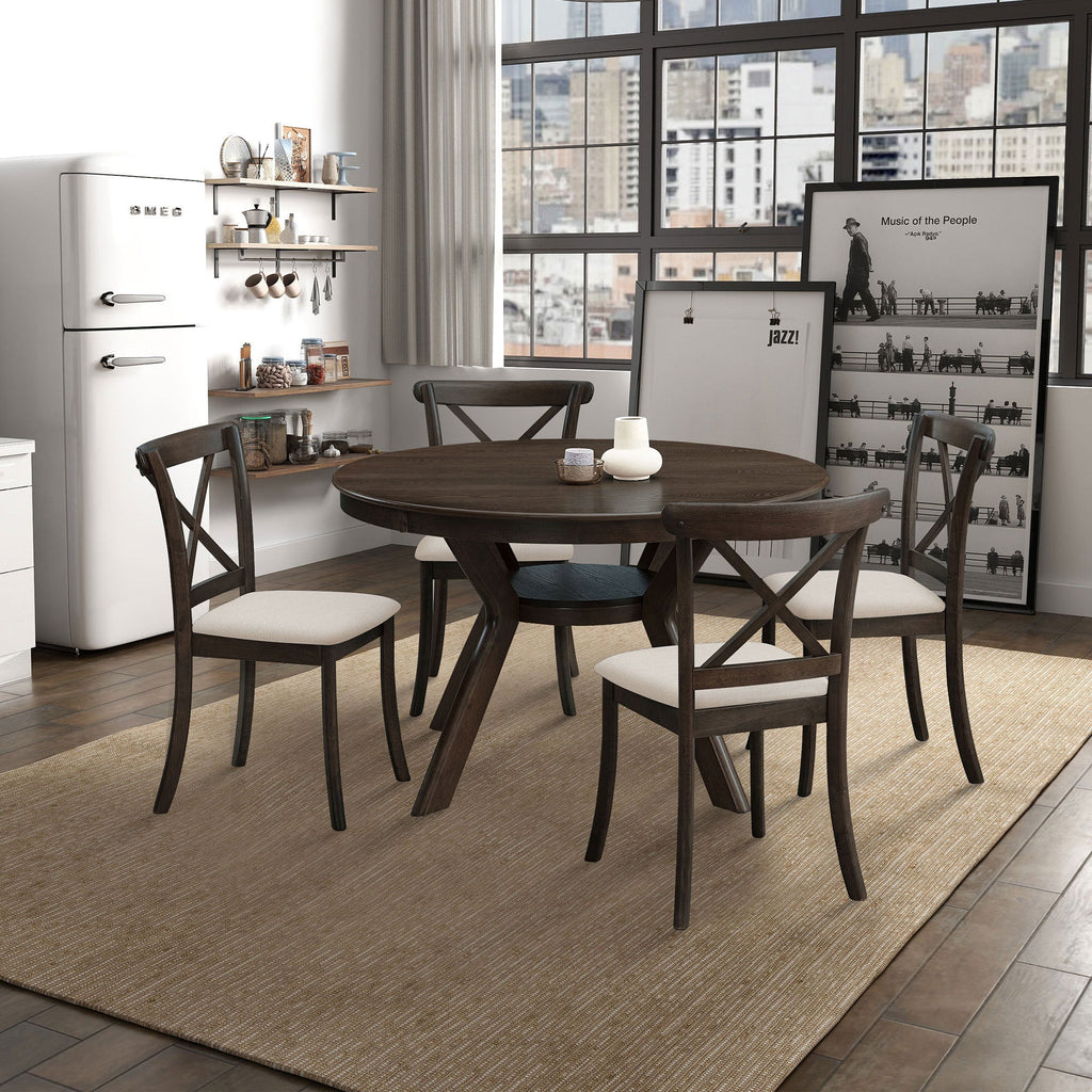 Wooden X Back Dining Chairs Set of 2, Modern Fabric Upholstered Kitchen Side 2PC Chairs, Cross Back Rubber Wood Farmhouse Dining Room Chair,Brown