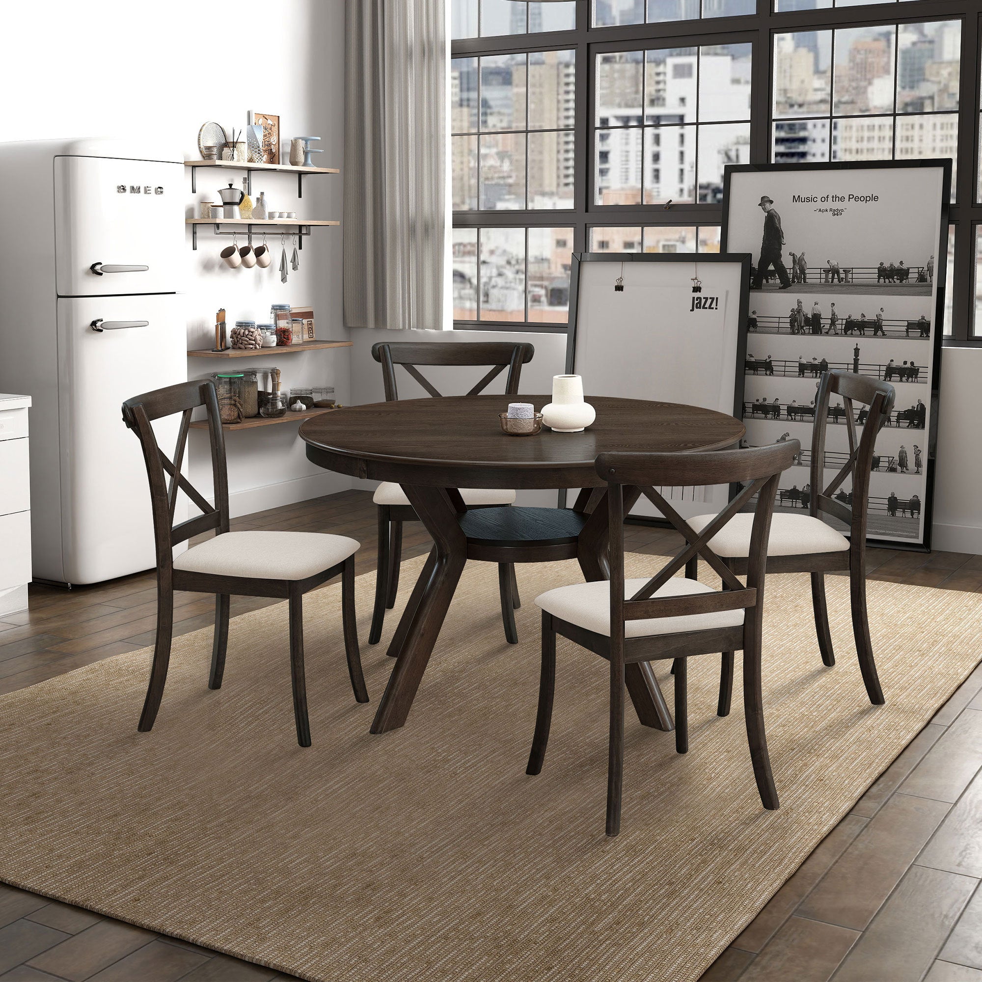 Wooden X Back Dining Chairs Set of 2, Modern Fabric Upholstered Kitchen Side 2PC Chairs, Cross Back Rubber Wood Farmhouse Dining Room Chair,Brown